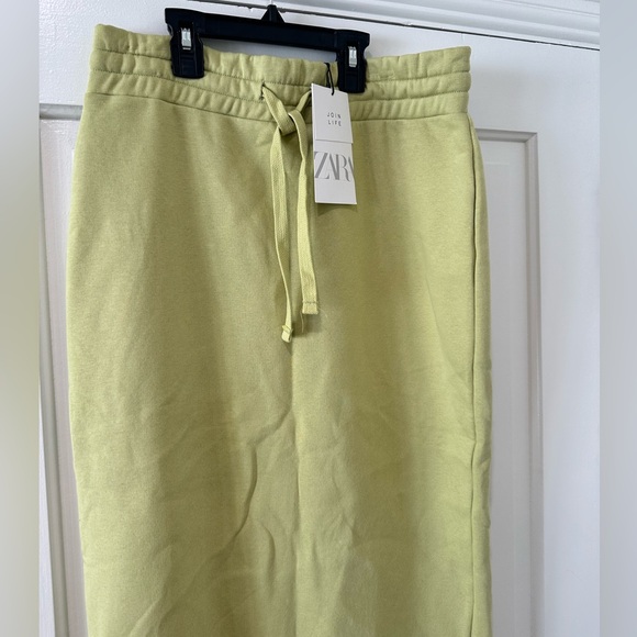 Zara lime green drawstring fleece sweater midi tie front pencil skirt nwt - Picture 6 of 14